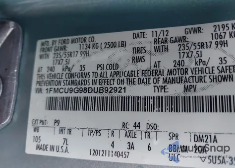 2013 Ford Escape Se from USA, damaged, VIN 1FMCU9G98DUB92921